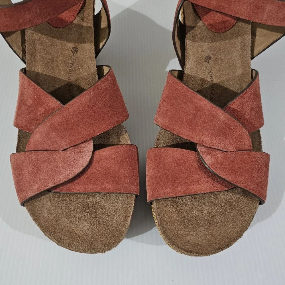 Sofft Casidy Wedge Platform Sandal Womens 11 Coral Orange Suede Jute Chunky - Picture 6 of 15
